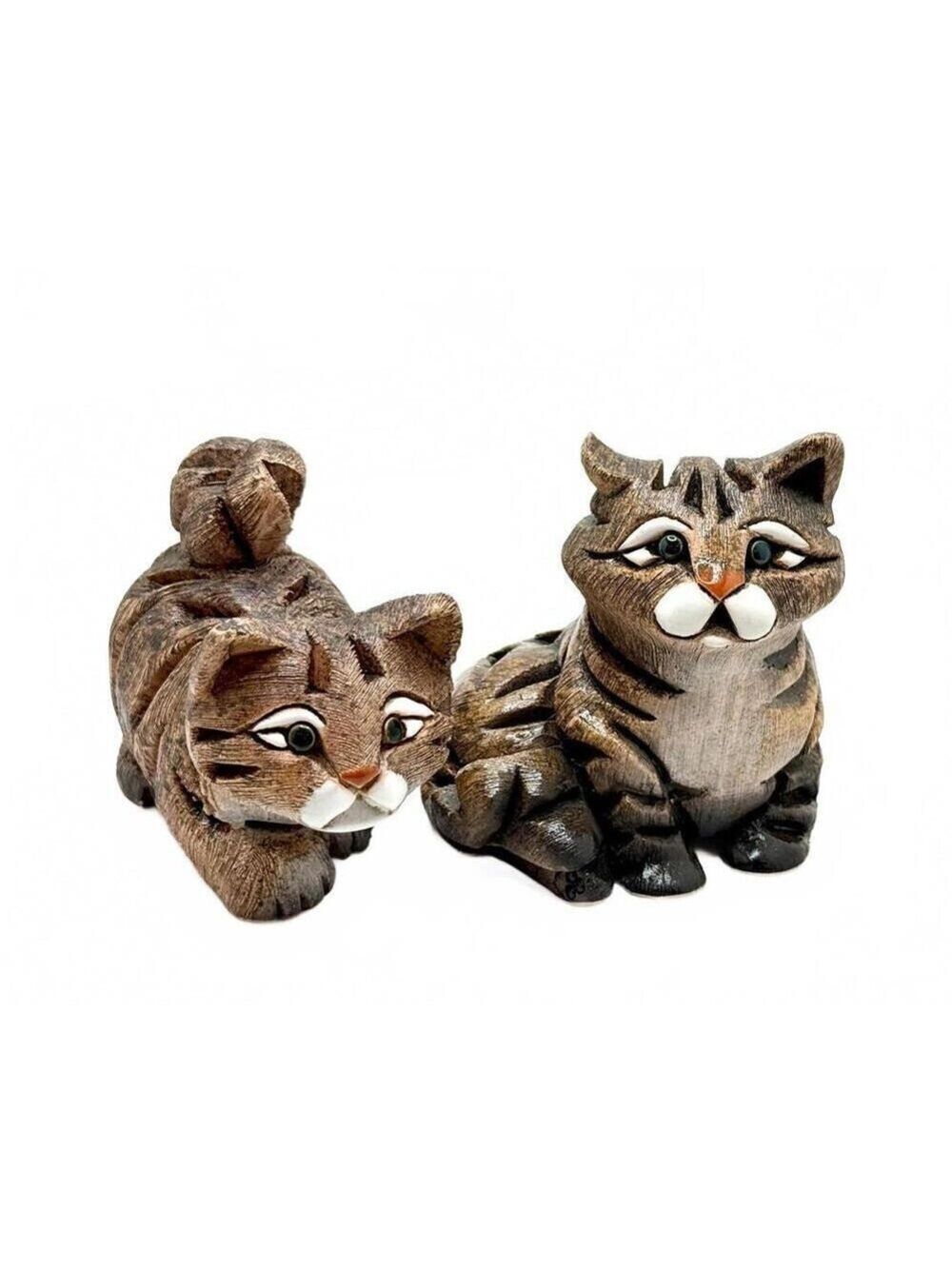 Set of 2 Vintage Artesania Rinconada Uruguay Handcrafted Ceramic Cat Figurines